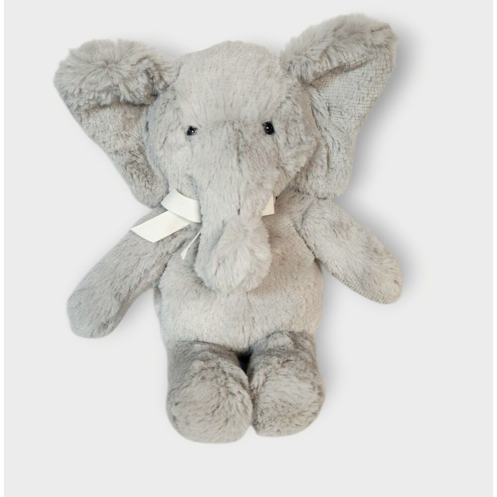 11" POTTERY BARN KIDS PBK‎ GREY BABY ELEPHANT STUFFED ANIMAL PLUSH TOY LOVEY BOW